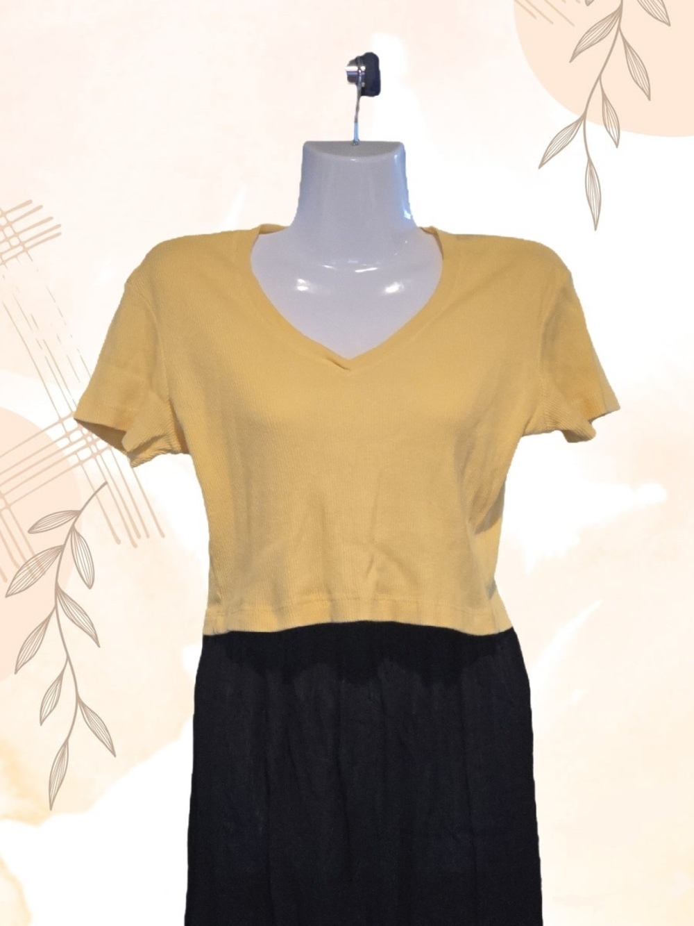 Vintage Y2k Yellow Cropped V-Neck Top – Blue Asphalt – Size Small